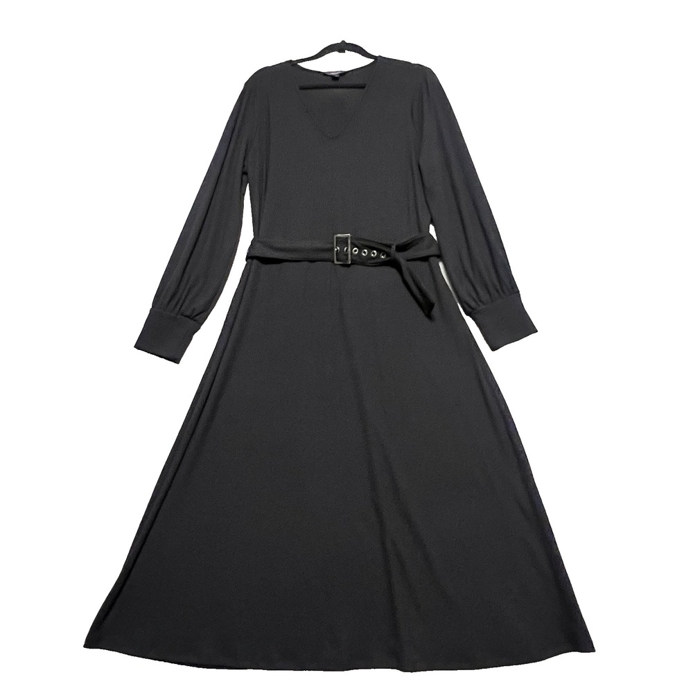 Simply Vera Vera Wang Belted Knit Midi Dress XL Black Long Sleeve Stretch